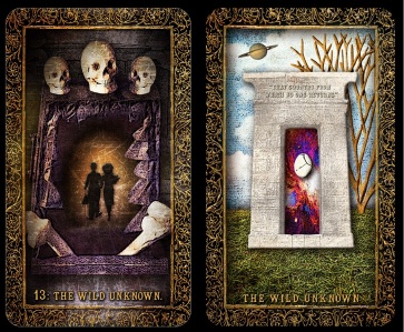 There are two Wild Unknown cards in this set - one as Death in the Tarot (left), and one in the Mantegna (right). They have very different looks, though, so you won't get them confused.   