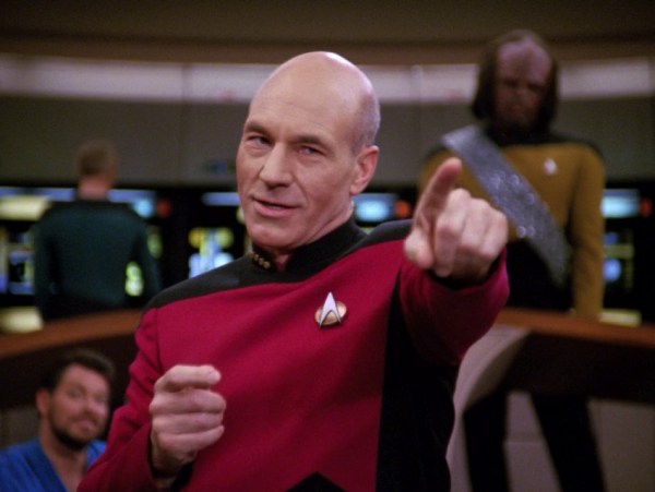 Captain Picard, boldly (and baldly) going where no man has gone before.